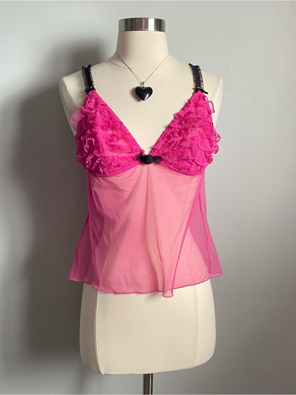 Vtg 2000s Victorias Secret X Chantal Thomass Rare Coquette Pink Mesh Tank Top